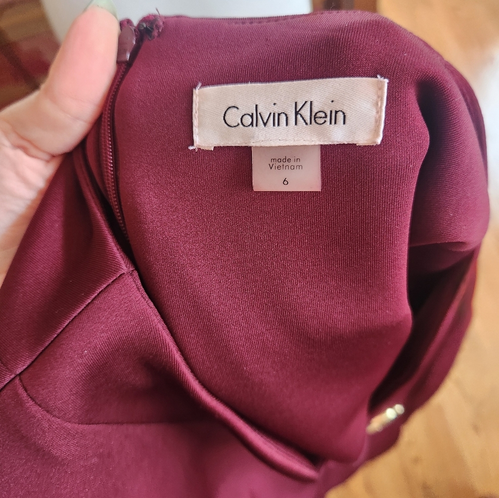 Calvin Klein Elegant Burgundy Dress with Gold Accent 6 - Picture 3 of 5